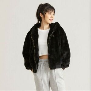 Adidas Faux Fur Hoodie Oversized Cropped Jacket - Rare